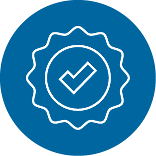 An icon of a check mark in a blue circle.