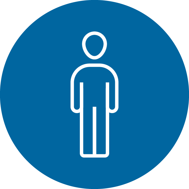 An icon of a person in a blue circle.