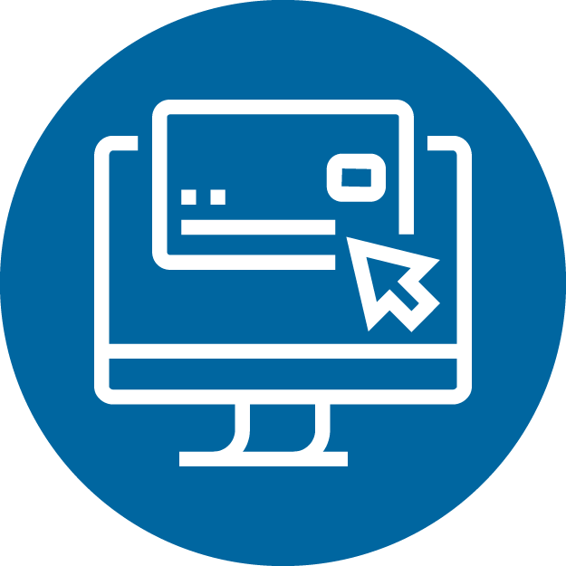 An icon of a computer logging into online banking in a blue circle.