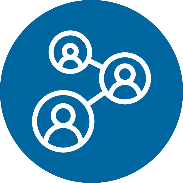 An icon of a 3 people being connected in a blue circle.