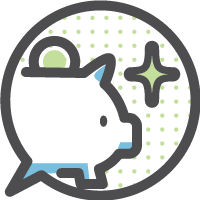 An icon of a piggy bank in a speech bubble.