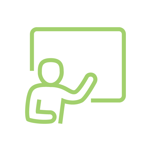 Person standing in front of a whiteboard icon