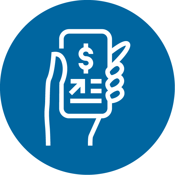 An icon of a hand holding cash in a blue circle.