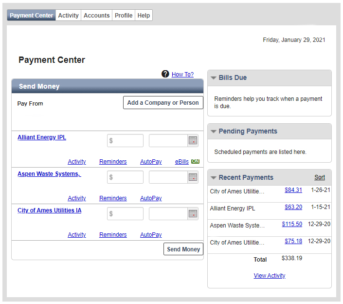 online banking example